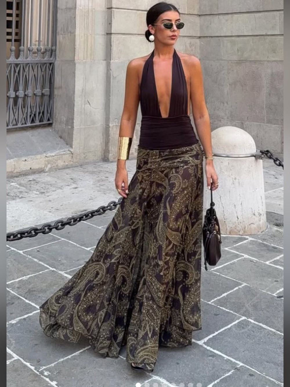 Zara Brown Paisley Halter Maxi Skirt